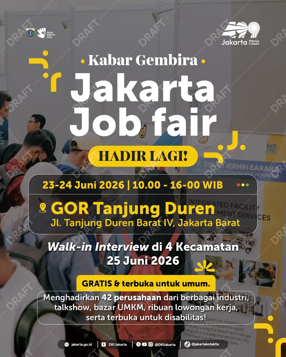 Job Fair Kabupaten Kebumen 2026 (Suku Dinas TKTE Wilayah Kabupaten Kebumen Barat) : 23-24 Juni 2026